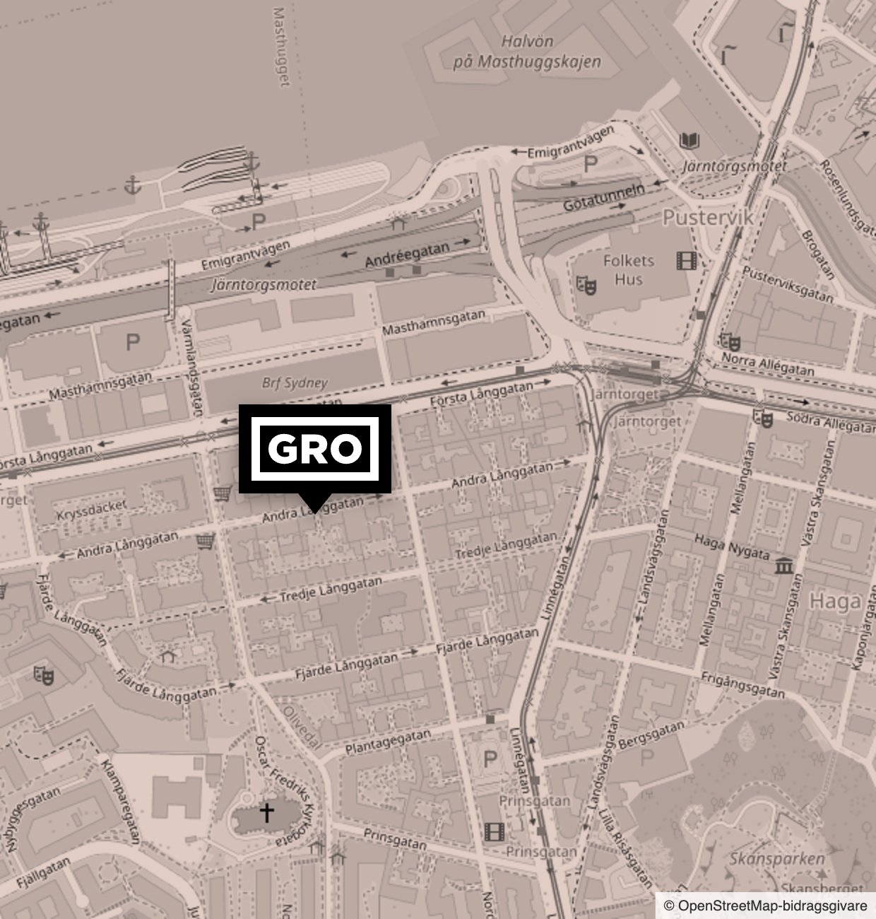 Karta till GRO, Andra Långgatan 18 vid Järntorget